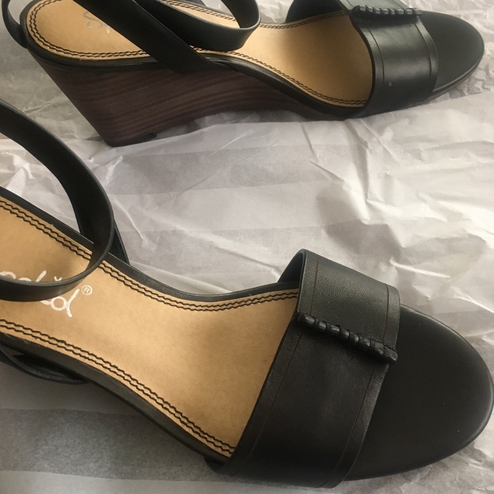 Splendid Black Leather Wedge Sandals - Picture 2 of 8
